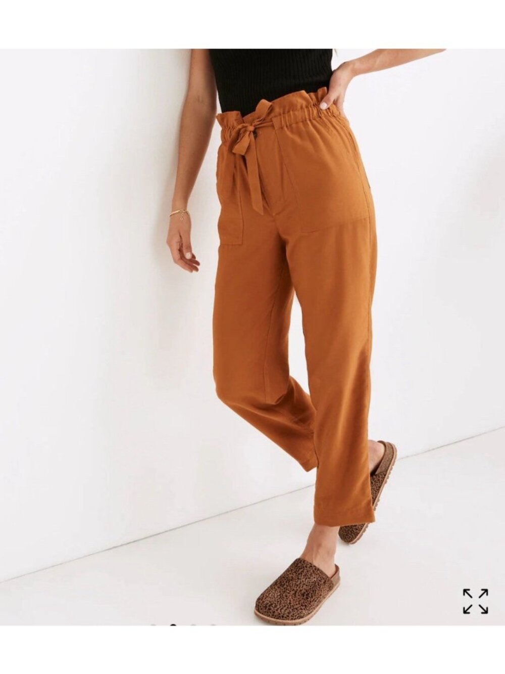 MADEWELL Dunaway Paperbag Pants Size M High Waist Belted Golden Pecan